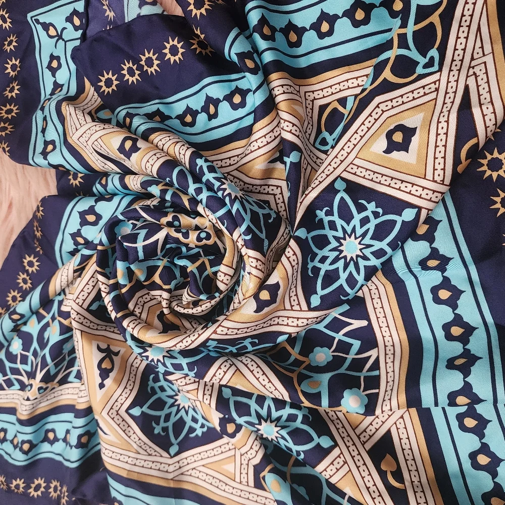 The British Museum 100% silk scarf blue geometric